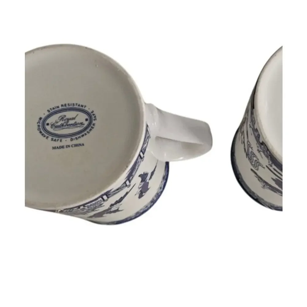 Royal Cuthbertson Blue Willow Mugs Set of 2 Blue White China